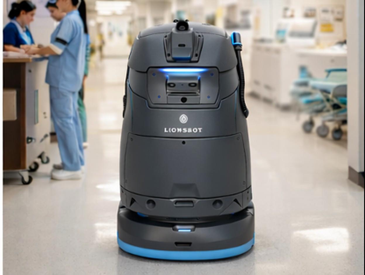 LionsBot commercial cleaning robot in an Indian healthcare facility