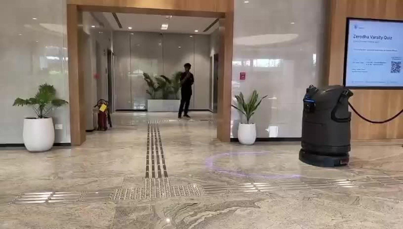 LionsBot commercial cleaning robot in an Indian hospitality facility
