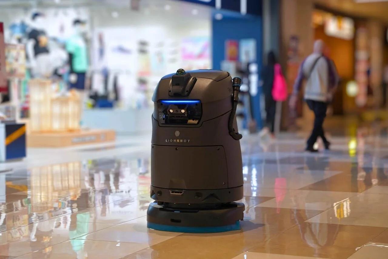 LionsBot commercial cleaning robot in an Indian retail facility